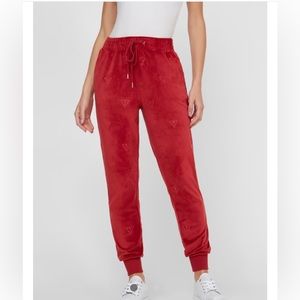 Guess red velour joggers